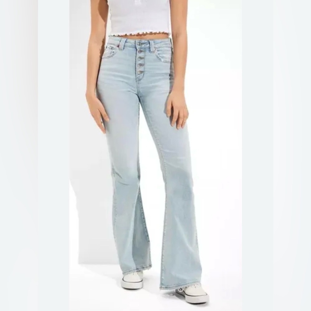 American Eagle Light Wash High-Rise Button-Fly Flare Jeans